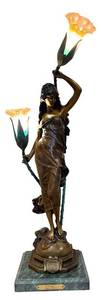 lot 12H image: LAurore Bronze Lamp Statue - 30in Tall, Heavy Bronze Figure
