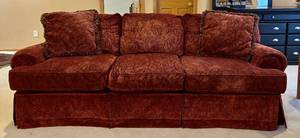 lot 42H image: Maroon Embossed Upholstered Sofa