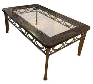 lot 45H image: Coffee Table with Glass Top - Dark Marble Look