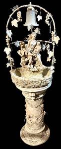 lot 48HH image: 61-Inch Ornate Garden Lamp with Bell Arch and Mother-Child Figurine