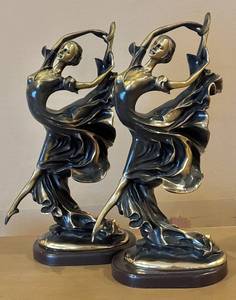 lot 49H image: Pair of Antique Style Brass Ballet Dancer Figurines