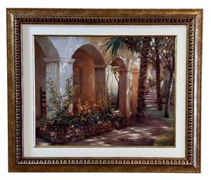 lot 52H image: Framed Wall Art - Mediterranean Courtyard Scene