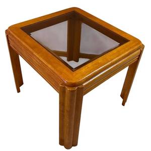 lot 55H image: End Table with Glass Top - Wood Frame