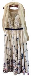 lot 90H image: Jamak Floral Lace Maxi Dress - Beige with Navy Belt, Size 14