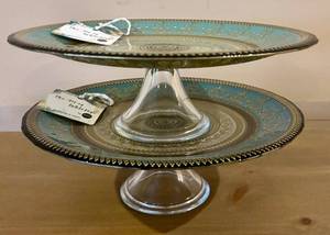 lot 96H image: The Art of Tabletop Turquoise & Gold Cake Stand - Turkish Handmade