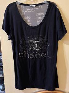 lot 171H image: Chanel Rhinestone Logo T-Shirt - XL