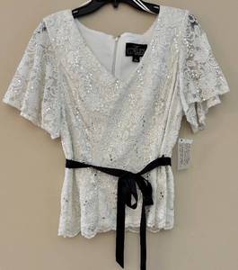 lot 174H image: Alex Evenings Lace Sequin Top - White, Size L