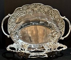 lot 242H image: Vintage Lenox Platters & Silver Casserole Holder - Set of 3