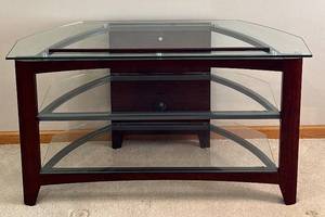 lot 278H image: TV Stand with 3 Glass Shelves  Media Stand