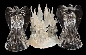 lot 319H image: Crystal Angel Figurines with Candle Holders - 7 in Tall (Lot of 3)