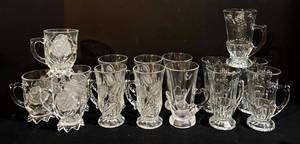 lot 347H image: Clear Glass Mugs - FloralLeaf Pattern - 4.75 in Tall (Lot of 15)
