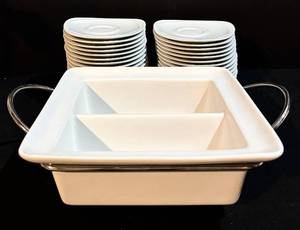 lot 351H image: Certified International Divided Ceramic Serving Dish with Chrome Rack