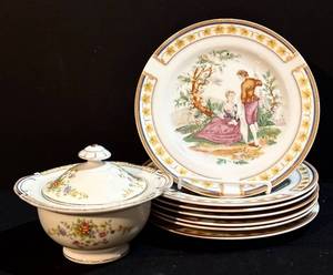 lot 352H image: Vintage National China Patricia Pattern Dinner Plates (6) & Covered Dish - Made in Japan