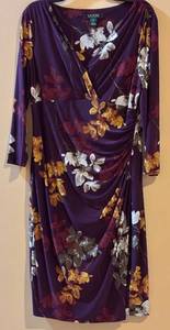 lot 353H image: Lauren Ralph Lauren Dress - Purple Floral Wrap, Size 14