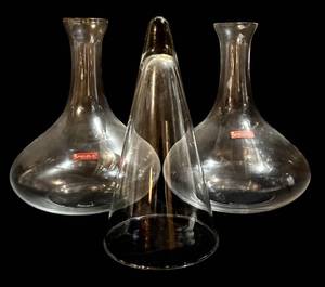 lot 356H image: Spiegelau Decanter Set - 3-Piece Glass 2 Spiegelau Decanters & Centerpiece