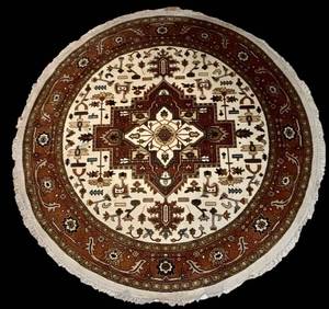lot 44H image: Round Persian-Style Area Rug, 98-Inch Diameter, Ivory Field & Rust Border