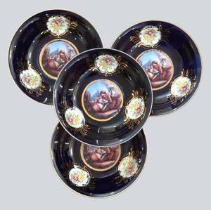 lot 296R image: K - Four Vintage Bavarian Blue & Gold Bowls