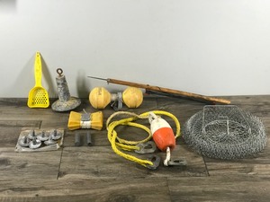 lot 212 image: Lead Duck Decoy Anchors - Solid Lead Boat Anchor (10 pounds or More) - Lindy Buoy Markers - Metal Fish Basket & More