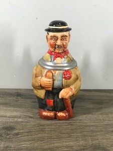 lot 214 image: Vintage German Hobo Man Beer Stein, Reinhold Merkelbach Figural Mug - #4135