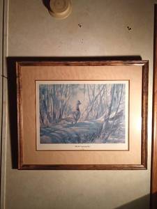 lot 30 image: Franed Print of a quail The Old drumming Log by Gary Moss