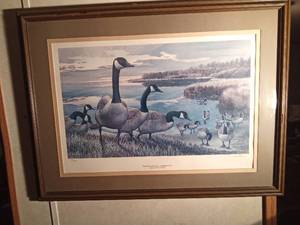lot 31 image: Framed Signed &amp Numbered The Dawn Sentinel-Canada Goose print by Ron Van Gilder 278500