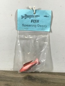 lot 236 image: Small Wooden Fishing Spear Decoy with Metal Fibs in Original Package
