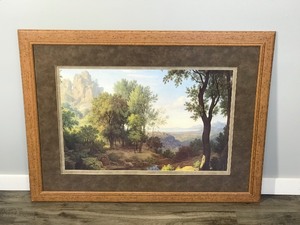 lot 254 image: Framed Picture of 2 Religious Men Reading a Bible in the Mountains