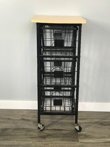 lot 16 image: 3 Tier Wire Basket Storage Cart on Wheels