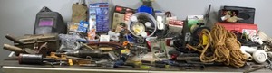 lot 257 image: Lot of Hardware - Tools - Shop Treble Light - Welding Mask - Saws  - Combination Locks with Combo and More
