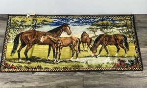 lot 289 image: Vintage Wall Hanging Tapestry - Four Horses - Made in Italy