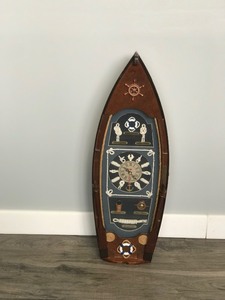 lot 327 image: Wall Hanging Battery Operated Wooden Ship Clock that Opens up for Hanging Keys