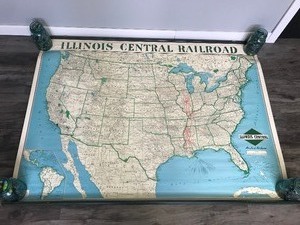 lot 343 image: Vintage Illinois Central Railroad Map - Jars of Marbles are not Included