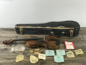 lot 346 image: Vintage Violin with Case, Bow, Accessories & Instructions on How to Tune Violin