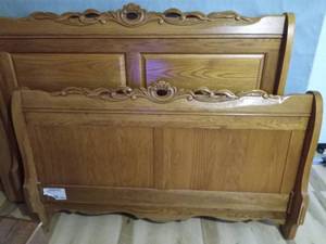 lot 15 image: Beautiful solid wood Queen size bed frame with free mattress and box spring