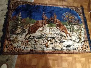 lot 127 image: Large Vintage Tapestry of 2 stags fighting