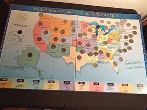 lot 138 image: 1999-2008 United State coin collecting map with 48 Quarters of the states