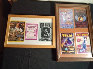 lot 158 image: Framed concert poster flyers of Grateful Dead tribute issue, Purple Sage war memorial, John Mayall, Black Crowes, Indigenous, Train, Edge Fest