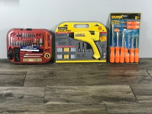 lot 371 image: 38 Piece Hobby Craft Set - Stanley Glue Pro Contractor Grade Heavy Duty Glue Gun - Durex Procraft 8 Piece Screw Driver Set