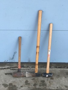 lot 395 image: 3 - Sledge Hammers  1 has Ax Blade on One Side