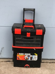 lot 5 image: Black and Decker 2 Tier Master Cart Toolbox on Wheels full of Tools and Hardware