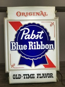 lot 9 image: Vintage Original Pabst Blue Ribbon Lighted Beer Sign - Old - Time Flavor