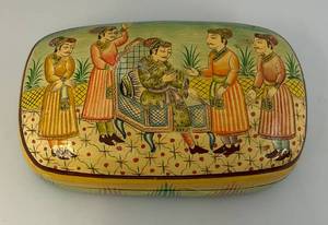 lot 87 image: Awesome Vintage Kashmiri Hand Painted Mughal Box