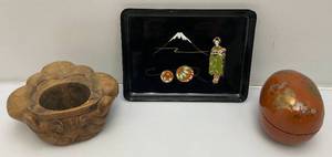 lot 88 image: Vintage Collectible Oriental Items Including Laquered Egg Trinket Box And More