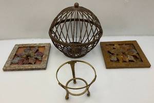 lot 93 image: Ornate Iron Globe Plant Hanger Basket, Needs To Be Welded And More