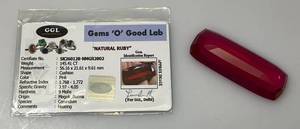 lot 105 image: GGL LAB Natural Ruby 145.41 CTs. Cushion Pink (With Card)
