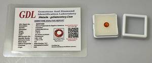lot 113 image: GDL Labs Natural Padparadscha Sapphire Gemstone Round 1.35 Ct. (With Card)