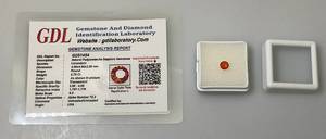 lot 114 image: GDL Labs Natural Padparadscha Sapphire Gemstone Round .75 Ct. (With Card)