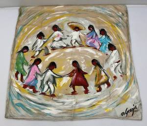 RARE Vintage Ted De Grazia "Los Ninos" Silk Scarf By Echo 26 1/2" x 26 1/2"