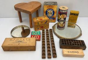 lot 42 image: Misc. Primitive Collectibles Including Mother Hubbard Graham Or Whole Wheat Container And More