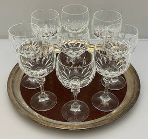 lot 60 image: 1950s Formica With Silver Plated Rim Bar Serving Tray With Crystal Stemmed Glasses